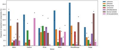 Chemometric analysis of monoterpenes and sesquiterpenes of conifers